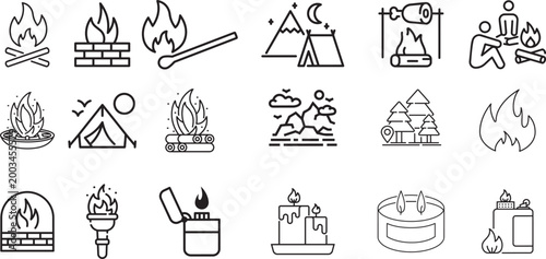 Camping and Campfire Elements: A collection of illustrative camping and campfire elements, perfect for design and thematic representation. png