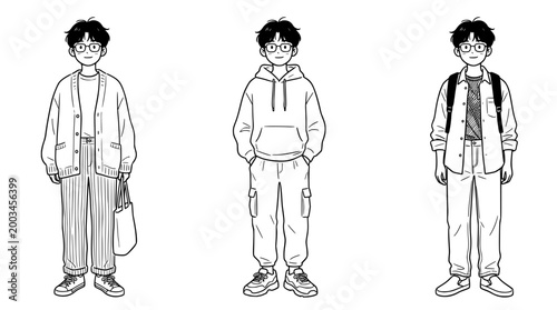 Minimalist line art characters in casual outfits expressing lifestyle choices.