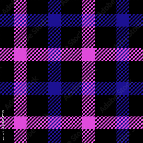 Seamless pink, blue, black  color check pattern.Repeating patern plaid. Checkered design for prints. Repeated tartan fabric.Vector scottish fabriс.Ekose texture.Madras flannel.Checker line.