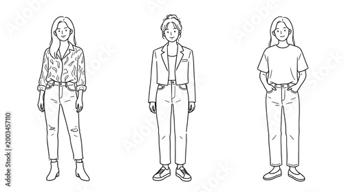 Dynamic line art illustrations showcasing women's stylish expressions