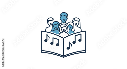Konstfotografi Group of people singing from sheet music, choir icon illustration