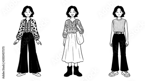 Three Characters Exhibiting Unique Styles and Attitudes in Fashion