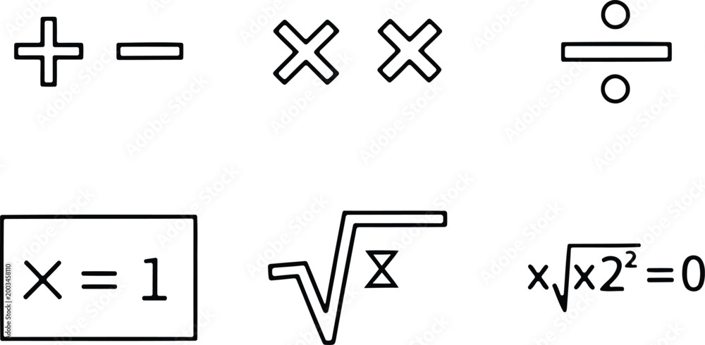 Fototapeta premium Mathematical symbols and equations addition multiplication division roots and solutions