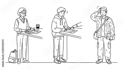 Exploring the daily routine of characters in minimalist line art.