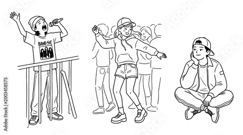 Energetic performers and dancers capturing the essence of music events.
