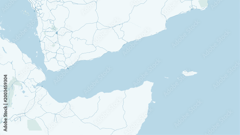 Obraz premium Modern minimalist vector map of Gulf of Aden. High-quality scalable illustration of Somalia, Yemen, Djibouti coastline and maritime route for posters and infographics.
