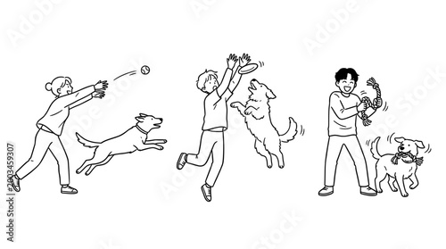 Child playing with dogs, throwing a ball for energetic fetch session.