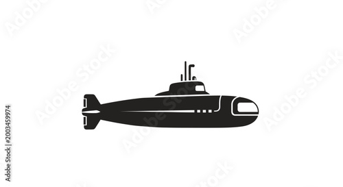 Black silhouette of a submarine on a white background, vector illustration