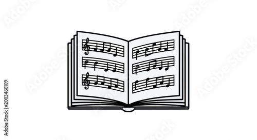 Open Sheet Music Book with Musical Notes and Staff Lines