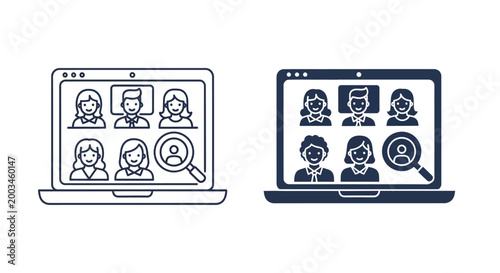 video conference call icon with participants and search function