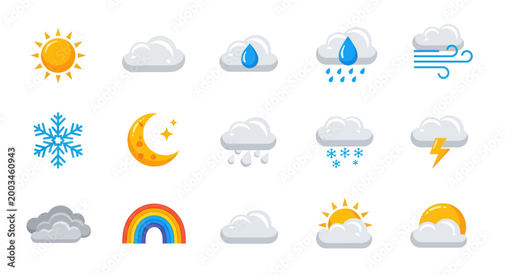 Obraz premium Weather icons sun clouds and precipitation