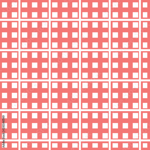 A seamless geometric pattern with repeating squares in coral-pink and light shades.
