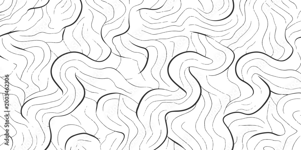 Fototapeta premium Minimalist abstract background with continuous wavy black lines contour winding paths vector graphic design illustration.