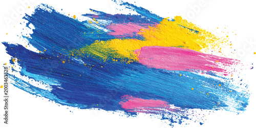 Vibrant colorful acrylic paint brush strokes vector illustration with messy splatters and dry brush texture.