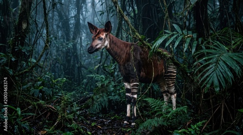 Okapi in Dense Jungle Habitat