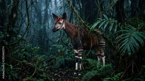Obraz Okapi in Dense Jungle Habitat
