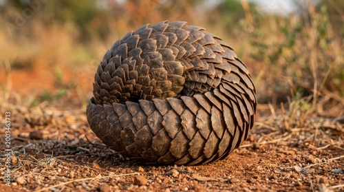 Pangolin Curls Up in Defense on Dry Land a Safe Ball