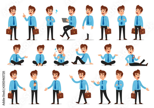 Set of businessman character in various poses and situations