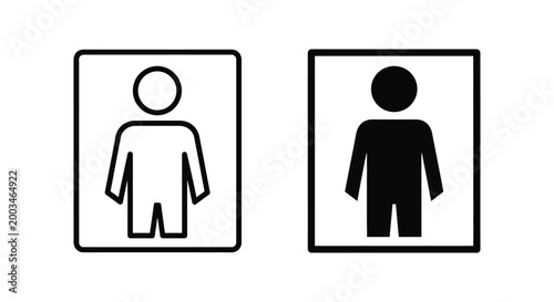 Generic male figure icon within a square frame representing gender identification and restroom signs