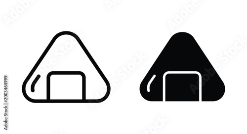 Traditional Japanese onigiri rice ball with nori seaweed wrap simple outline and solid fill vector icon for Asian cuisine