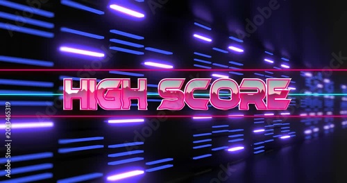 Red outlines starting 3D neon HIGH SCORE moving forward rotating guide lines sliding to frame title
