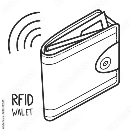 Rfid wallet with wireless signal and text rfid wallet black and white finance technology