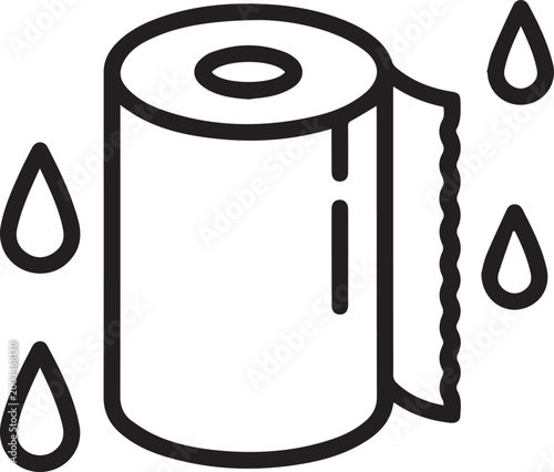 Premium Cleaning & Hygiene Vector Icon: Water-Droplet-Textured Paper Towel Roll for Sanitation, Home Maintenance, Commercial Cleaning, Restaurant Kitchens, Office Hygiene, Bathroom