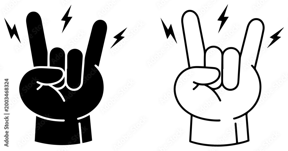 Fototapeta premium rock hand horns gesture icon set