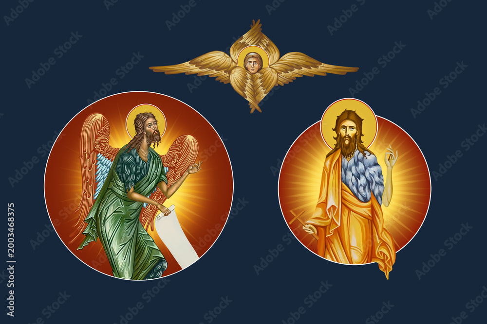 Fototapeta premium John Baptist, Saint John the Forerunner, John the Immerser, Prophet Yahya. Illustration - fresco set in Byzantine style