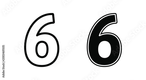 Typographic design element showing the number six in both outlined and bold solid styles for modern graphic projects and digital signage applications isolated on white
