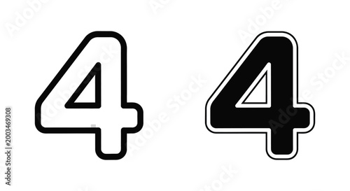 Typographic design element showing the number four in both outlined and bold solid styles for modern graphic projects and digital signage applications isolated on white