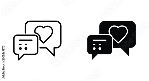 Social media chat bubbles with heart icon set representing love communication and user engagement symbols