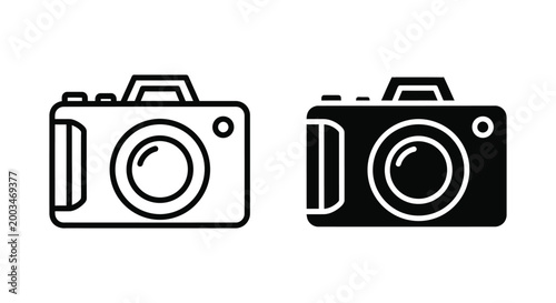 Camera icon in outline and filled versions vector graphic for photography and videography creative services