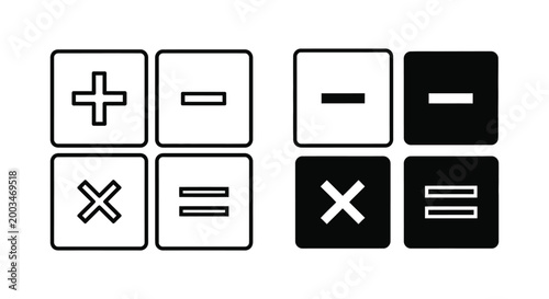Set of math operation icons plus minus multiply divide equal sign vector graphic