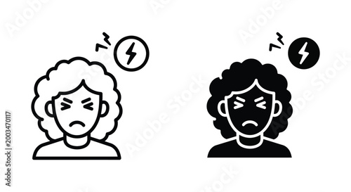 Frustrated person icon with lightning bolt for stress and anger symbol vector graphic