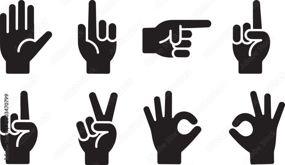 Fototapeta premium Collection of Hand Gestures and Finger Signals for Communication and Iconography
