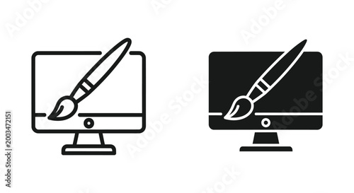 Computer monitor with paintbrush icon for graphic design vector art