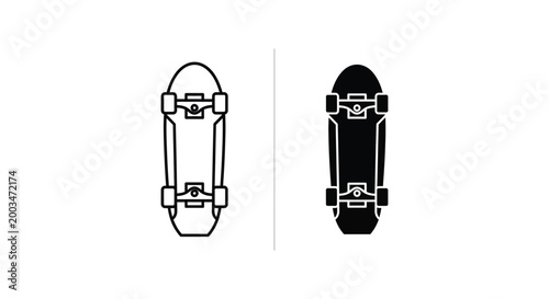 Skateboard top view icon outline and solid silhouette vector art