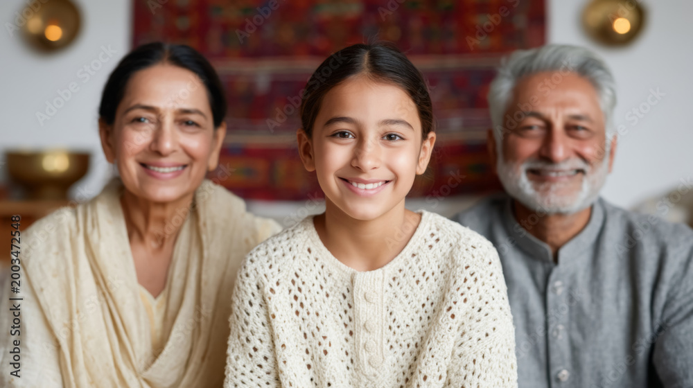 Fototapeta premium Indian family relaxing in cozy and authentic living room setting