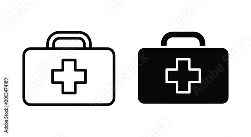 First aid kit icon outline and solid fill isolated on white background for medical and emergency services