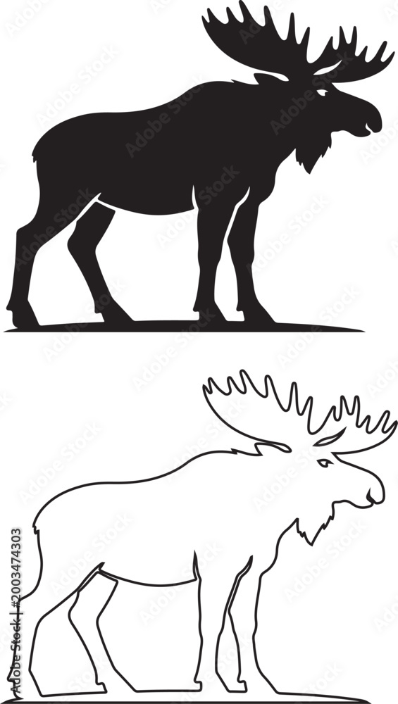 Fototapeta premium Moose Black Fill Icon North American Wildlife Animal Silhouette Trendy Vector Illustration Symbol