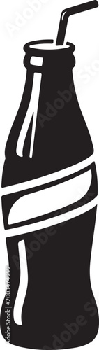 Soda cola glass bottle black fill icon for beverage drink restaurant menu world cuisine vector illustration