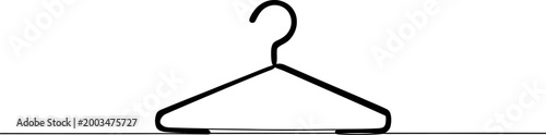 Minimalist continuous line drawing of a simple clothing hanger hanging on a straight horizontal line for fashion and retail store design Vector, illustration