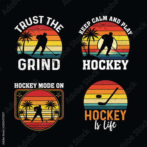 Hockey sunset t-shirt design vector illustration