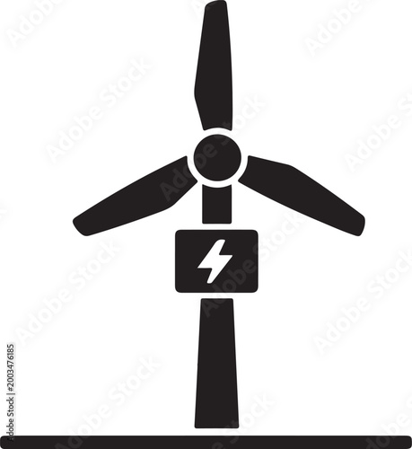 Wind Turbine Generator Windmill Black Fill Silhouette Icon for Renewable Energy Power and Eco Friendly Technology Concept