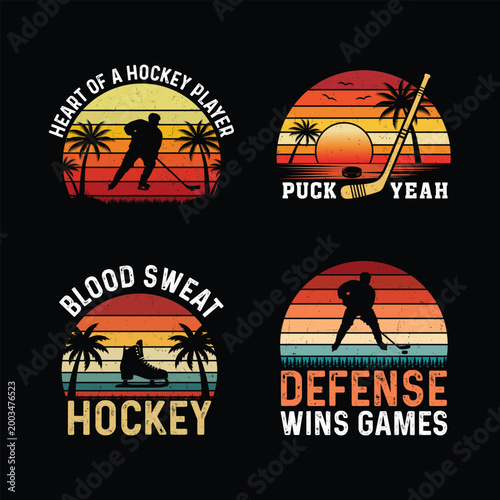 Hockey sunset t-shirt design vector illustration