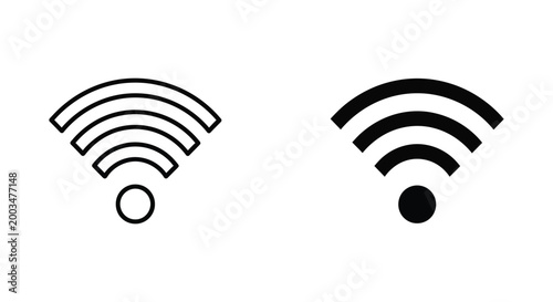 Wireless connectivity icons showing signal strength in outline and solid black variations for Wi-Fi network status and signal indication