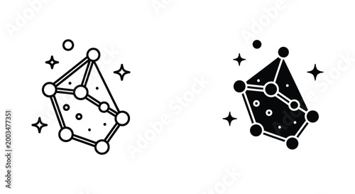 Geometric constellation icon with connected nodes and star accents in outline and filled versions for space themes