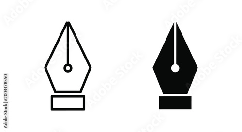 Fountain pen nib outline and filled icon for writing and calligraphy tools