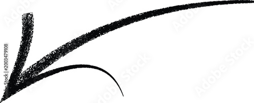 Hand-drawn black ink arrow pointing left with stippled texture and rough edges pointer